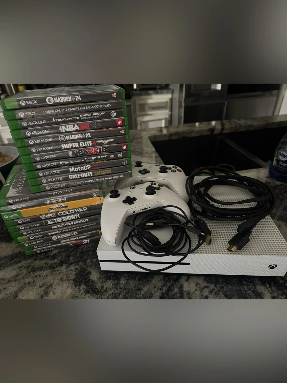One S White Console Bundle with Two White Controllers 21 games